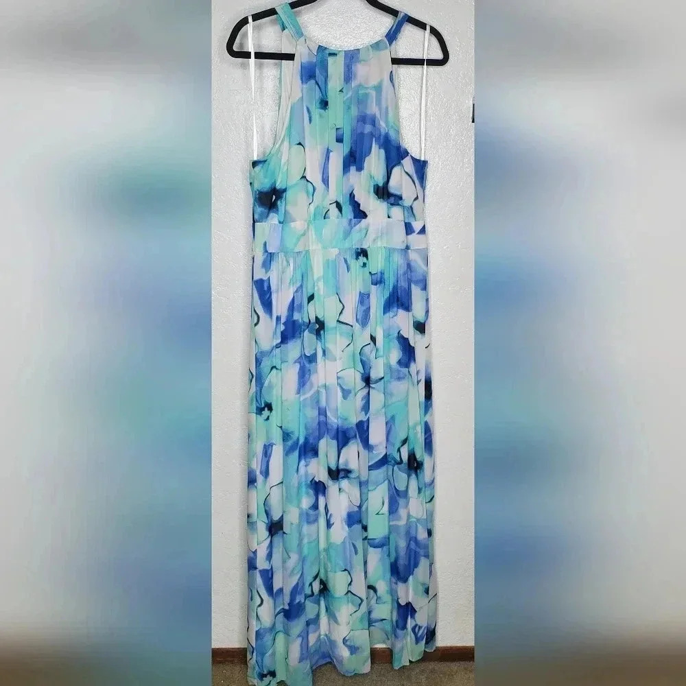 Nine West Blue Floral Halter Maxi Dress Size 14